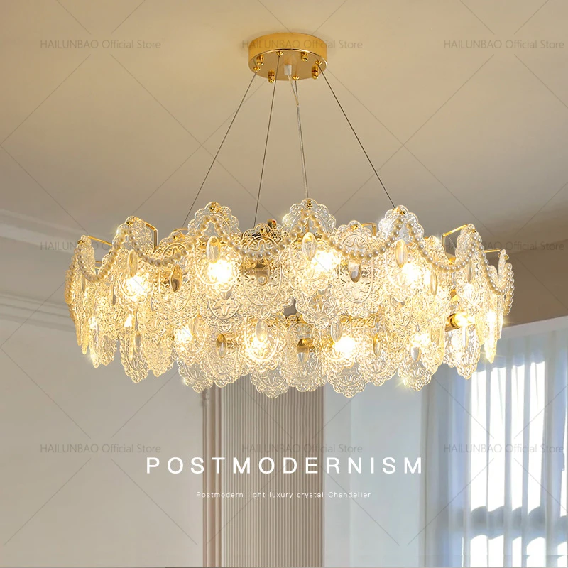 

French Light Luxury Living Room Creative Glass Chandelier Italian Post-Modern Simple Designer Master Bedroom Dining Room Lamps