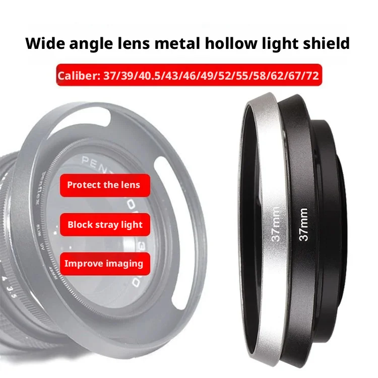 Metal Ultra‑Thin Hollow Wide Angle Lens Hood Screw‑in Camera Lens Shade 37/39/40.5/43/46/49/52/55/58/62mm for Wide‑angle Lenses