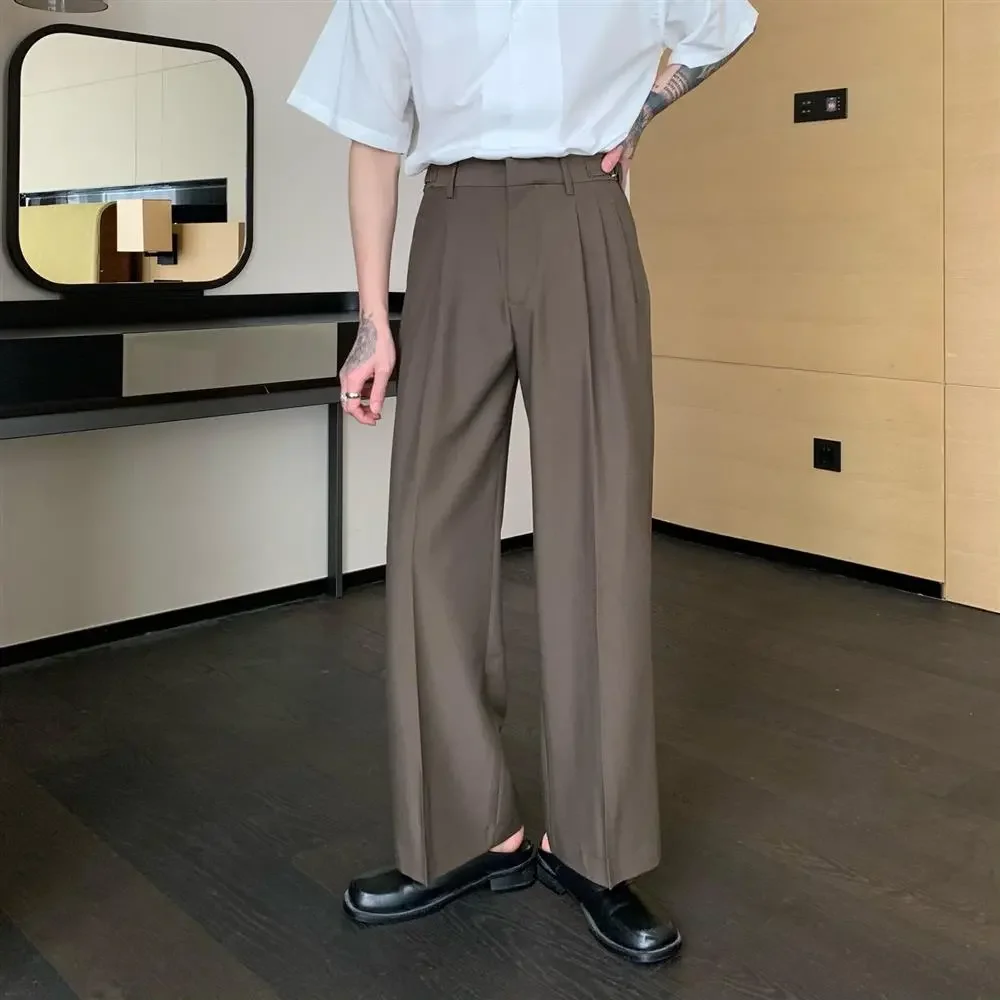 

All-match Straight Pants Men Loose Solid Color Suit Pants Men
