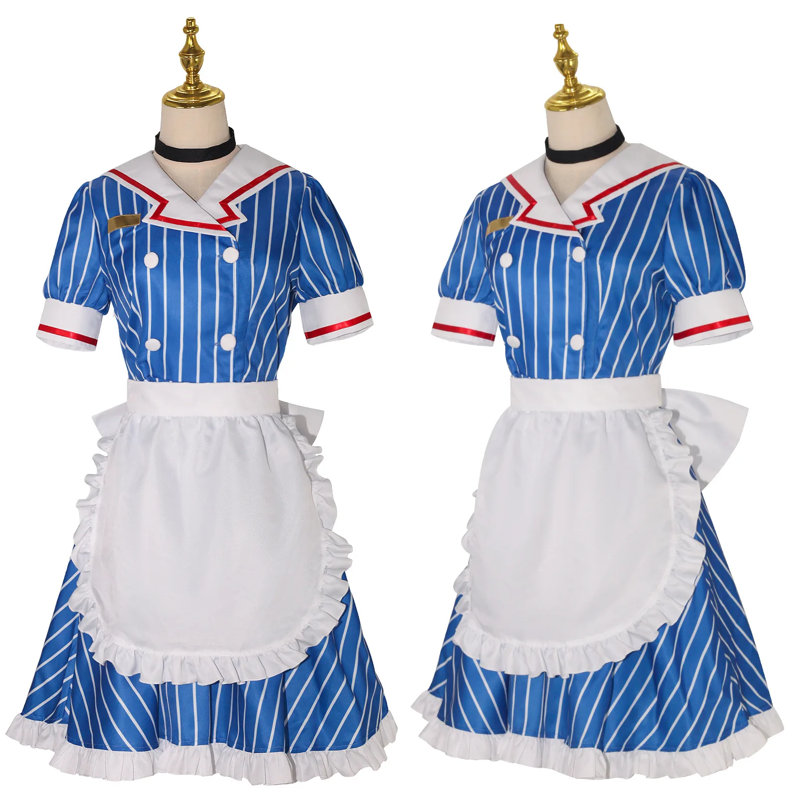 Miku Cosplay Costumes Anime Mesmerizer Uniform Women Striped Maid Dress Hat Apron Suit Halloween Christmas Carnival Party Dress
