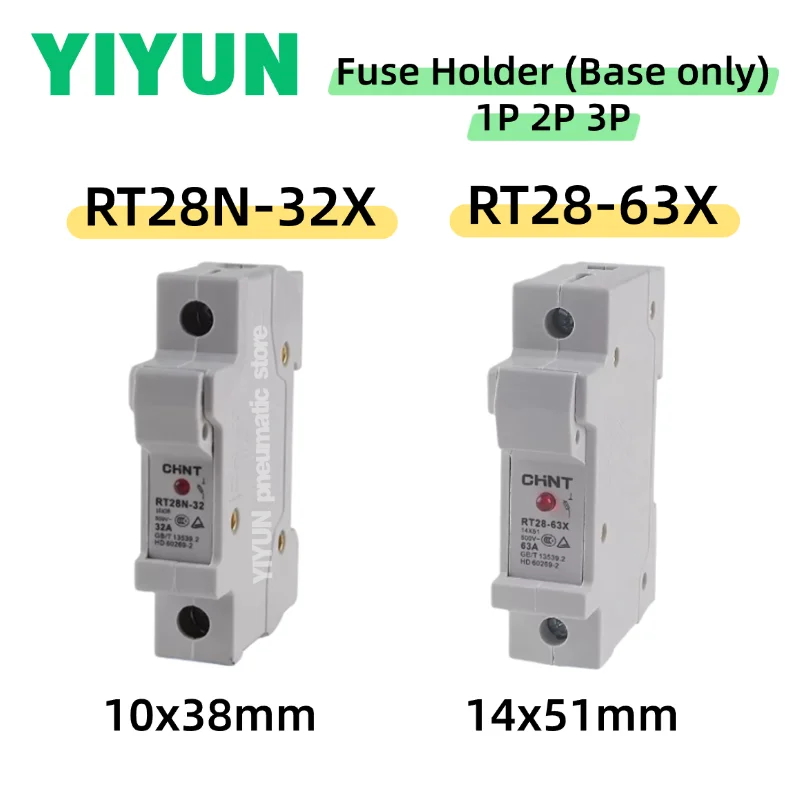 1PC RT28N-32X RT28N-32 RT28-63X RT28-63 1P 2P 3P 32A 63A Fuse Holder Base Only For 10x38mm 14x51mm 10*38 500V For CHINT