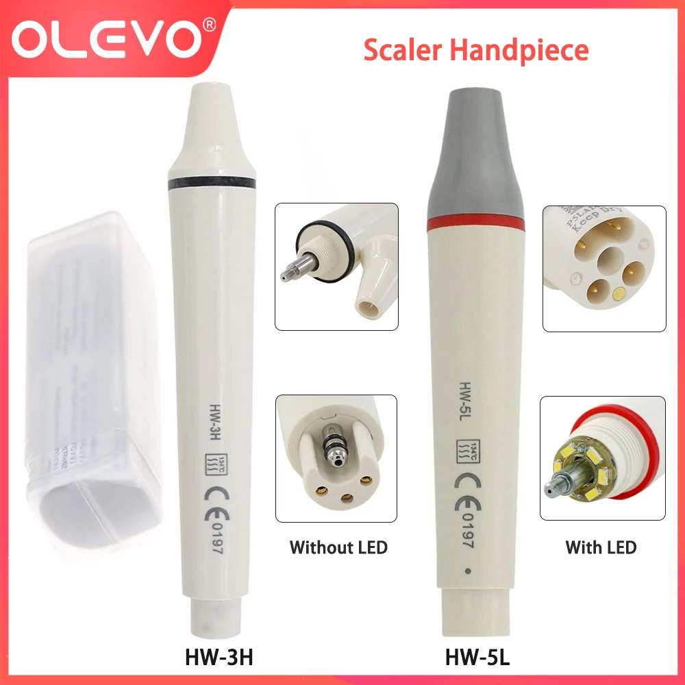 

OLEVO Ultrasonic Piezo Dental Scaler Handpiece Detachable Handle HW-5L With LED HW-3H Without LED Fit WOODPECKER/EMS Scaling Tip