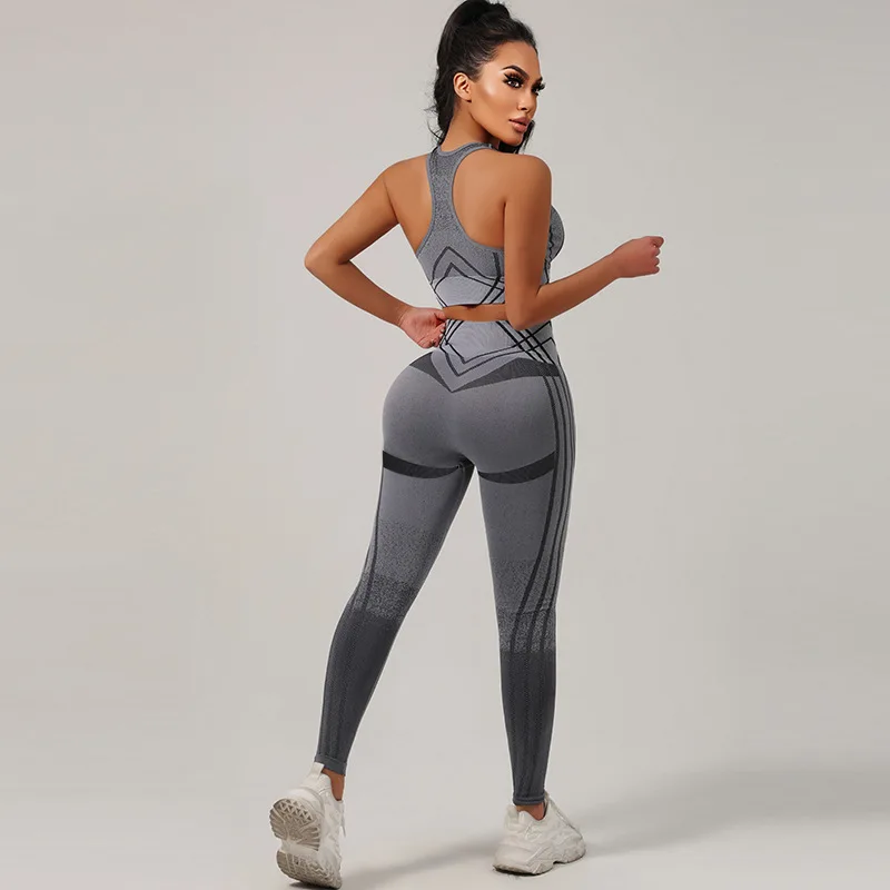 Boring Honey New Seamless Gradient Bra Top With Chest Pad Women Hip High Waist Exercise Fitness Yoga Pants Yoga Running Suit