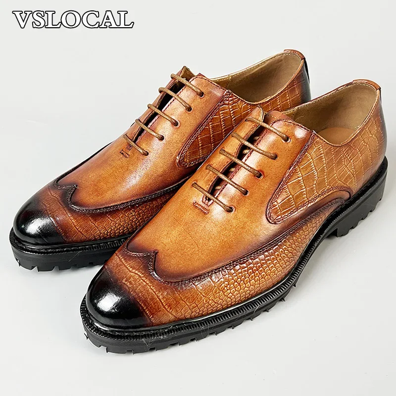 

4 Kinds Colors Men Genuine Leather Shoes Lace up Casual Mens Dress Shoes Comfortable Wedding Office Daily Shoes For Man