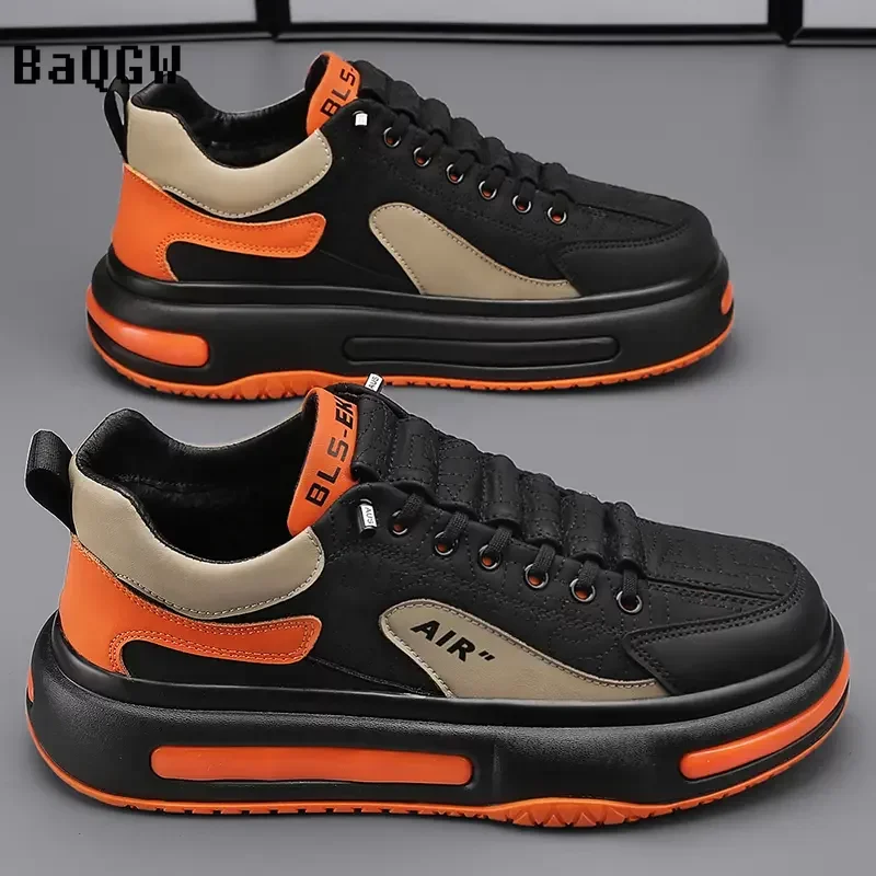 Chunky Sneakers Casual Men Spring Summer Board Shoes Fashion Leather Height Increased Flat Platform Sports Running Shoes