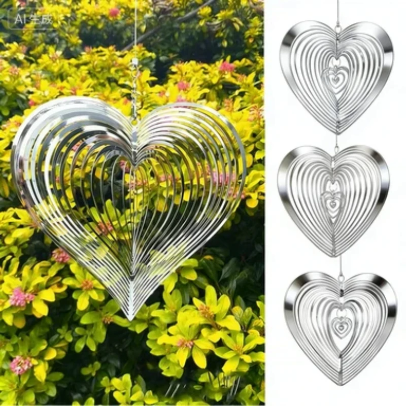 Metal Wind Chime Beating Heart Love Rotating Wind Chime Hang Decoration Spinner Wind Catcher