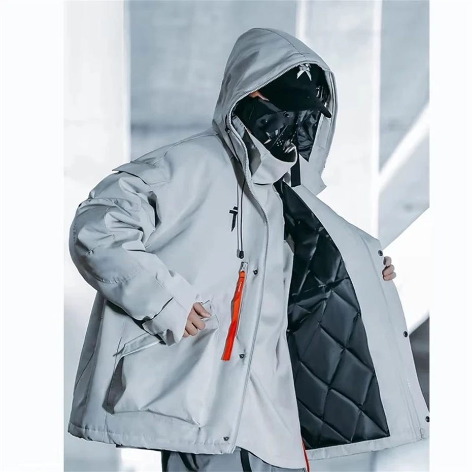 Hooded Ski Wear Jackets Windbreaker Men Winter Function Cargo Coats Hip Hop Streetwear Oversized Thick Parkas Men Clothing