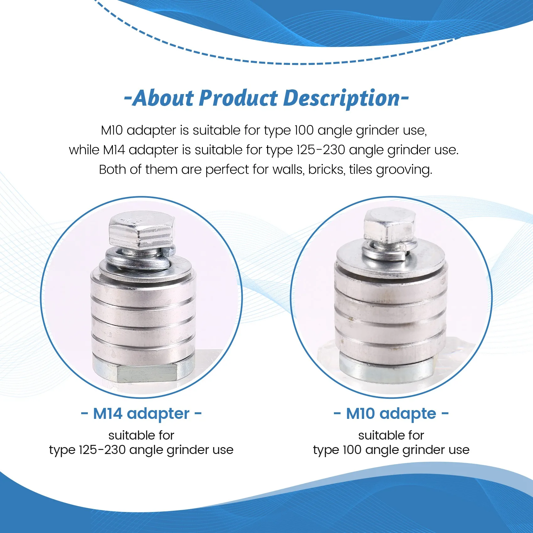 

ABRW-2PCS M14 M10 Адаптер для угловой шлифмашины, комплект для переоборудования в гранжировочный станок, фланцевые металлические стопорные гайки для нарезки пазов, тип 100 150