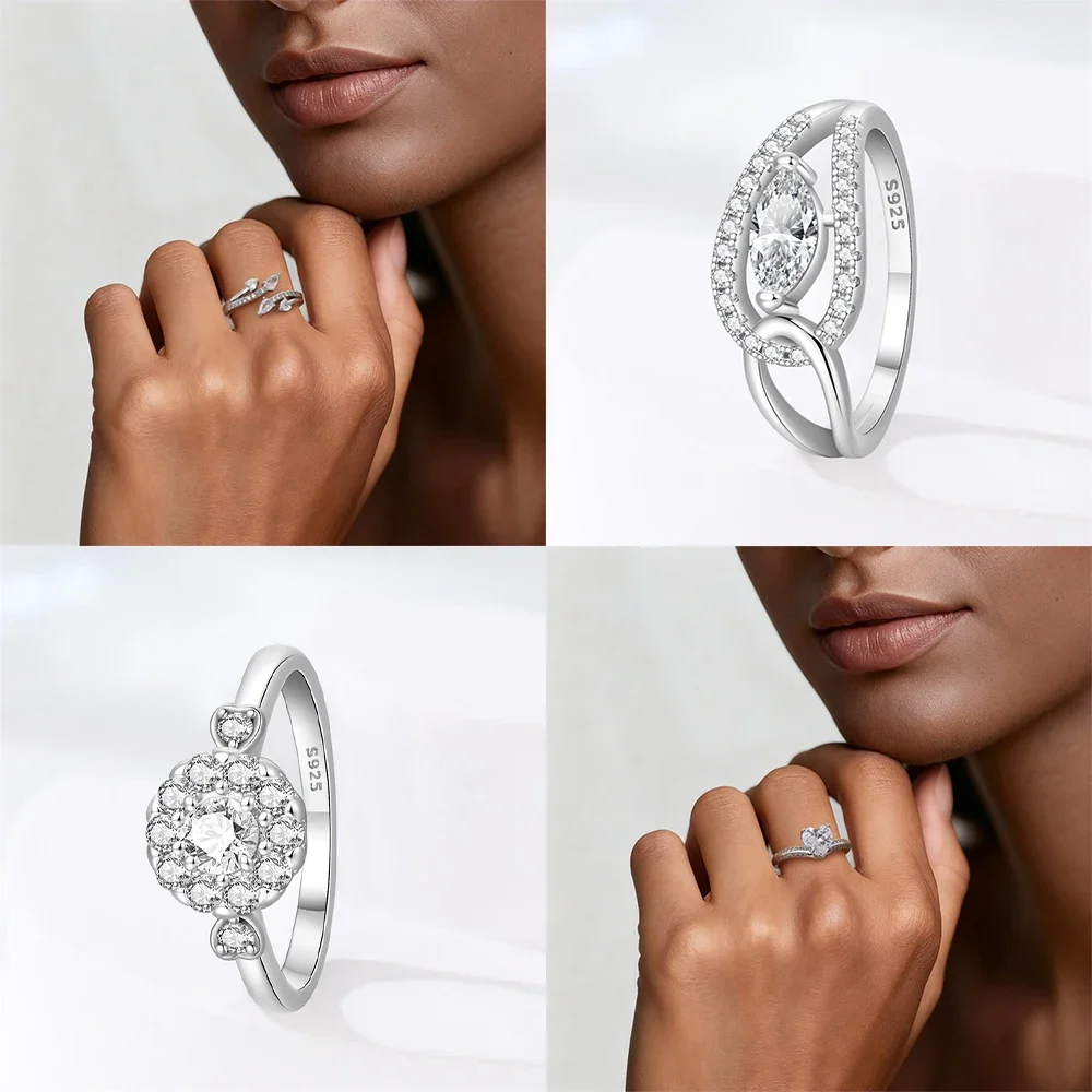 

Love Heart Star Ring Waterdrop Square Ring Original Ring S925 Sterling Silver Silver Anniversary Fine Gift Accessory