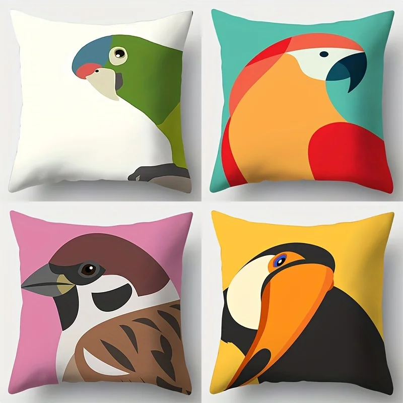 4Pcs Bird Pillow Covers 45x45cm Double-sided Printed Parrot Toucan Sparrow Cushion Cases Animal Home Decor No Insert