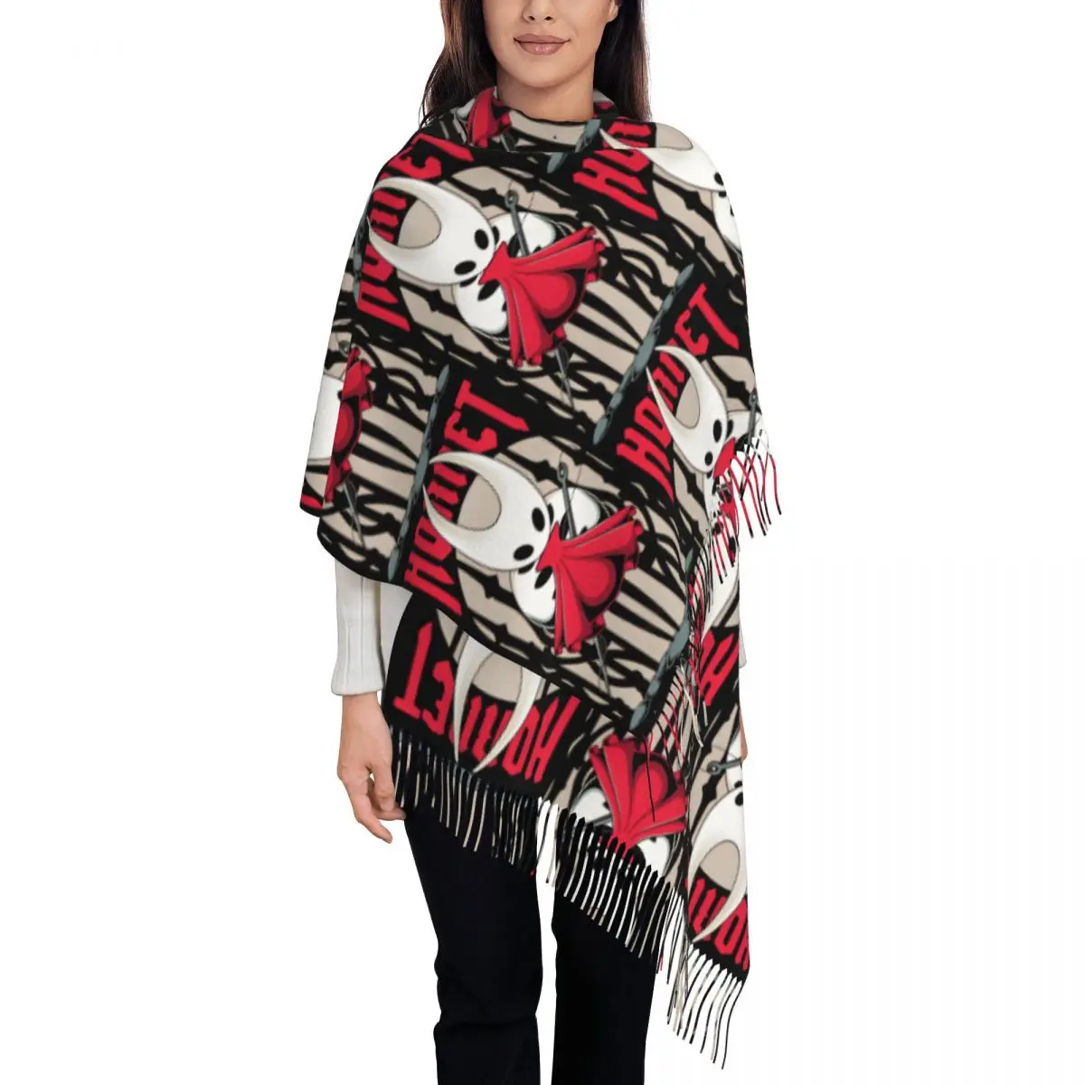 The Princess Shawls Wraps for Women Winter Warm Large Soft Scarf Hollow Knight Silksong Hornet Pashminas Tassel Scarves