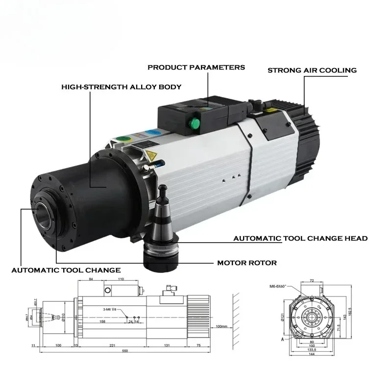 Motor Built-in spindle motor Air cooling 24000 rpm ISO30 long head 12000 rpm 9kw ATC spindle motor BT 30