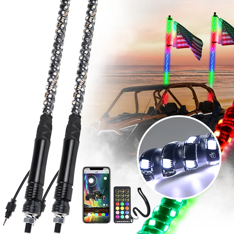 APP Remote Control White RGB Chasing White RGB 12V UTV ATV Antenna Led Light for Truck Led Whip Light RGBW