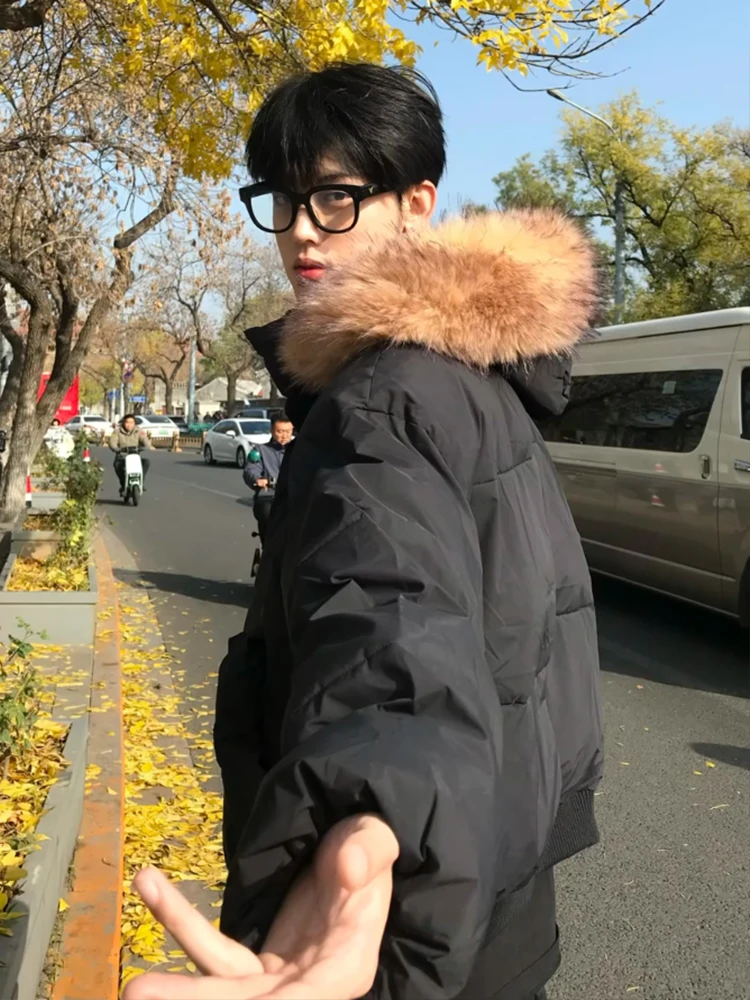 

Мужская утепленная куртка из искусственной кожи с капюшоном, стеганая, короткая, молодежная, модная, цветная, премиум-класса