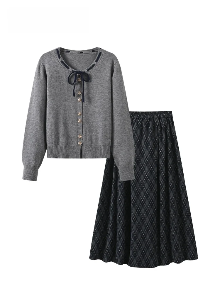 

CaraCLUB плюс размер, вязаный свитер и юбка для колледжа, женский комплект осенне-зимней новинки Faion Long Sve, утягивающий наряд