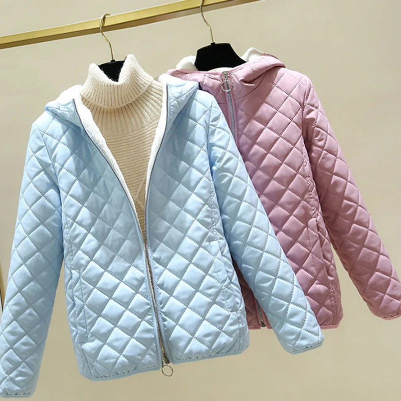 Padded jacket new 2021 popular women\'s loose large size short style  velvet thick lamb velvet cotton jacket  hooded jacket