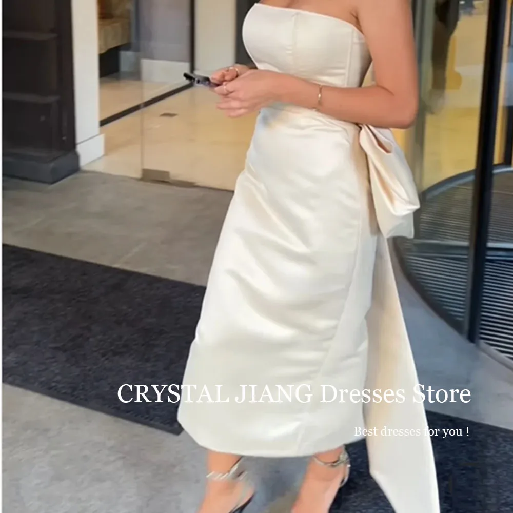 Customized Vintage Strapless Satin Evening Dresses Sleeveless with Bow Mermaid Ankle Length فستان سهرة نسائي for Formal Occasion