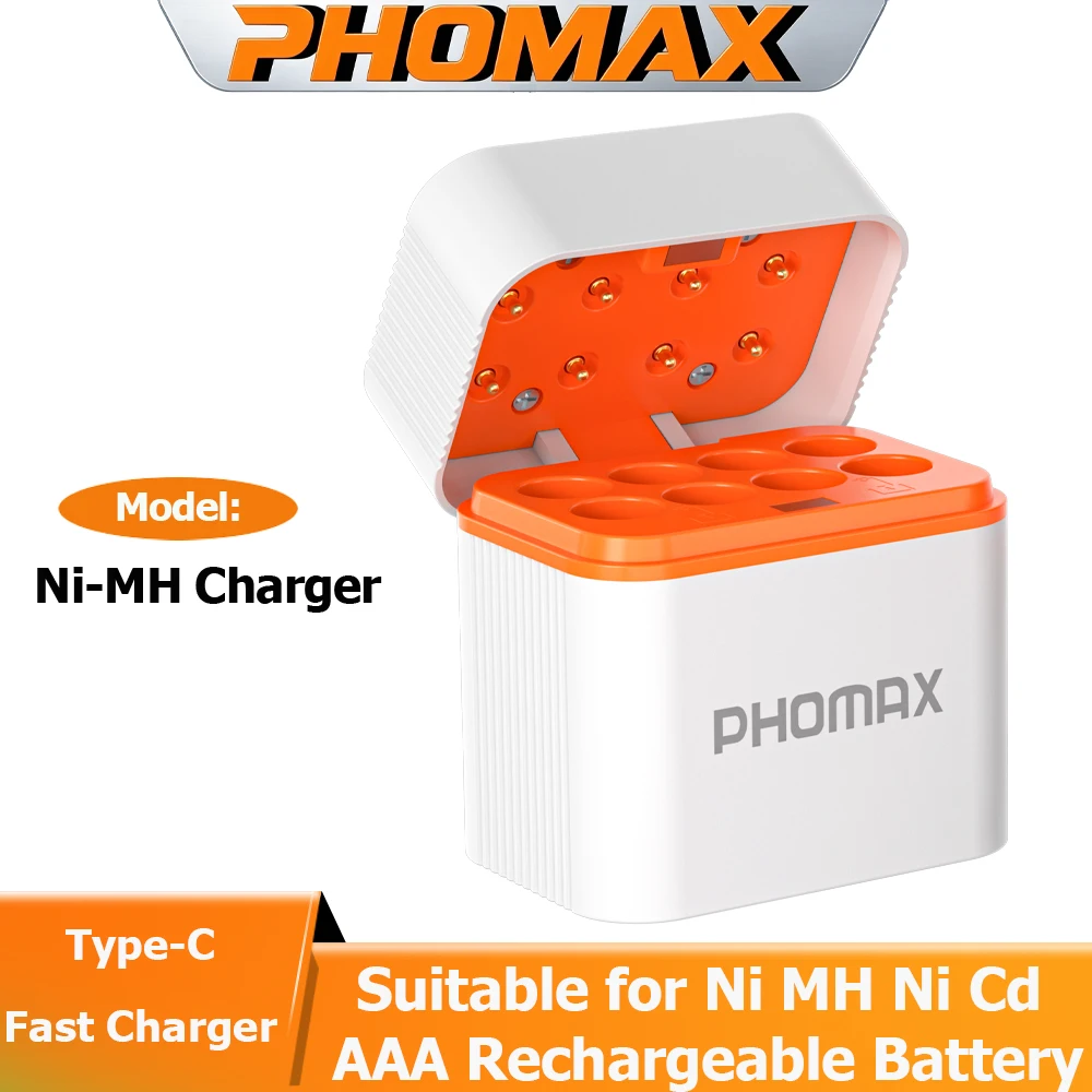 PHOMAX 1.2V AAA Ni-MH/Ni-Cd 8-Slots Combo Charging Compartment Smart Flip Top Charger Can Charge 8 AAA Batteries