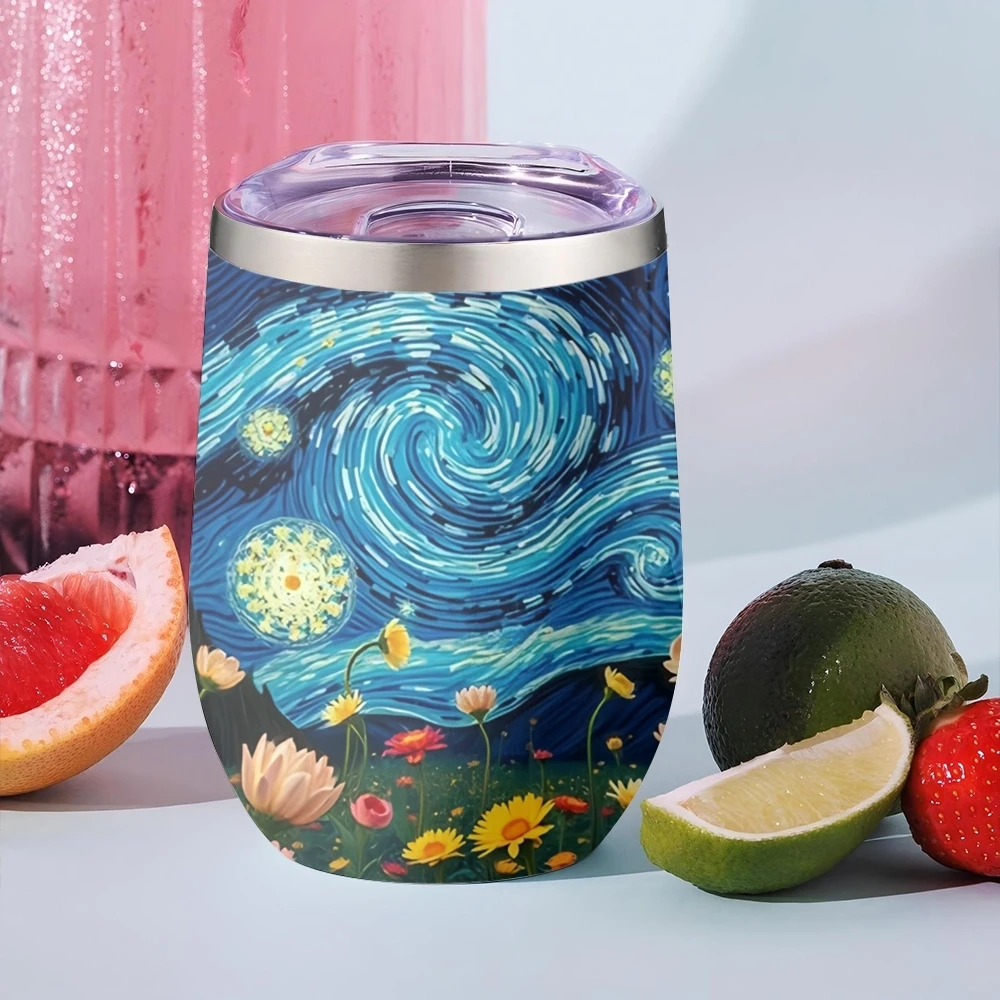 V-Van Gogh's Starry Night Vacuum Flasks 12oz Insulated with Lid Double Wall Vacuum Stainless Steel Cup Hot & Cold Drink Mug Gift