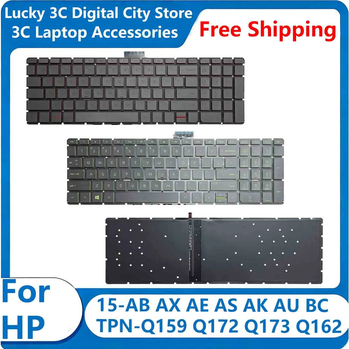 New For HP 15-AB AX AE AS AK AU BC TPN-Q159/Q172/Q173/Q162 Repalce Laptop Cover Palmrest Case US Keyboard Backlit Red/Green