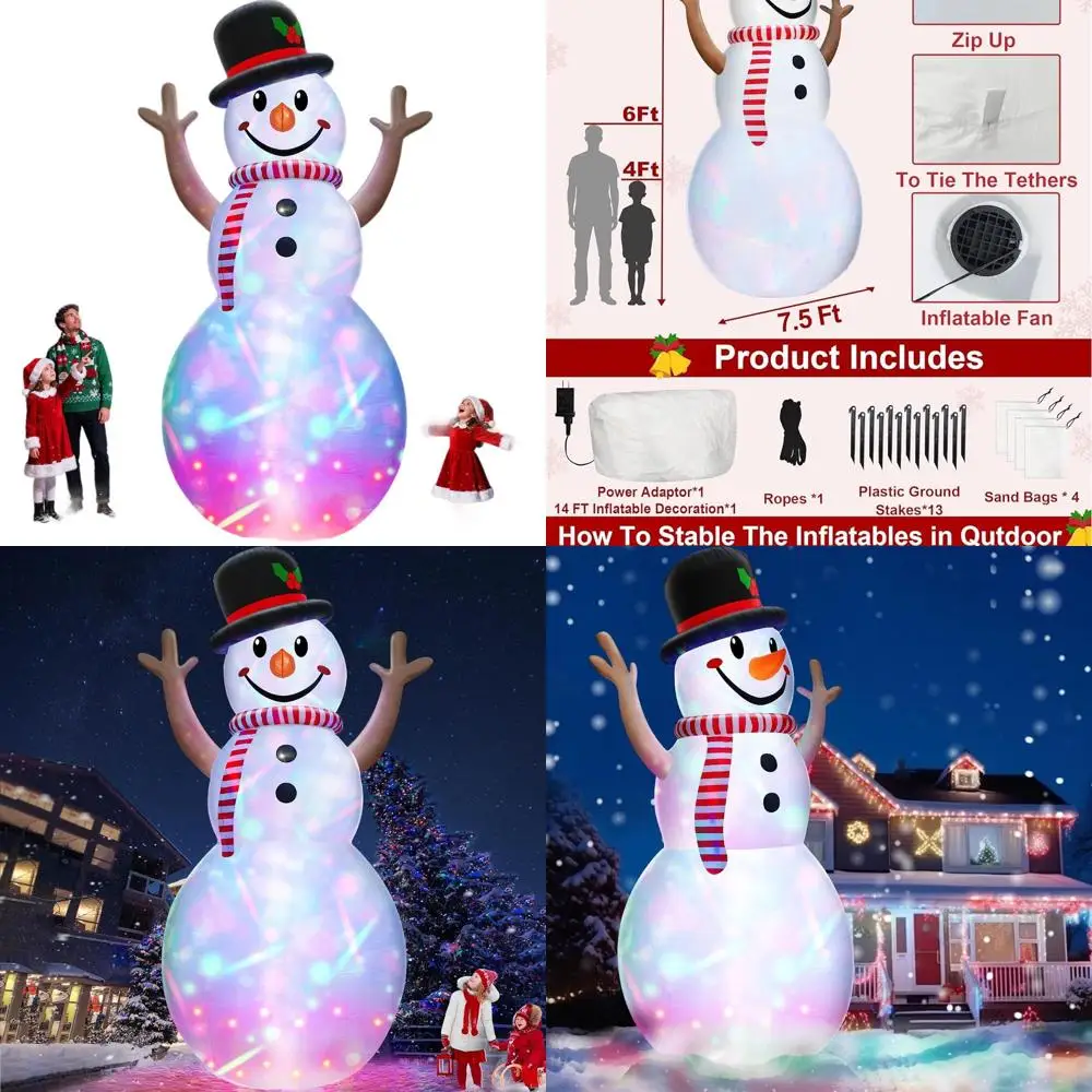 

Giant 14ft x 7.5ft Inflatable Snowman with LED Lights, Hat, Scarf - Outdoor Christmas Lawn Decor