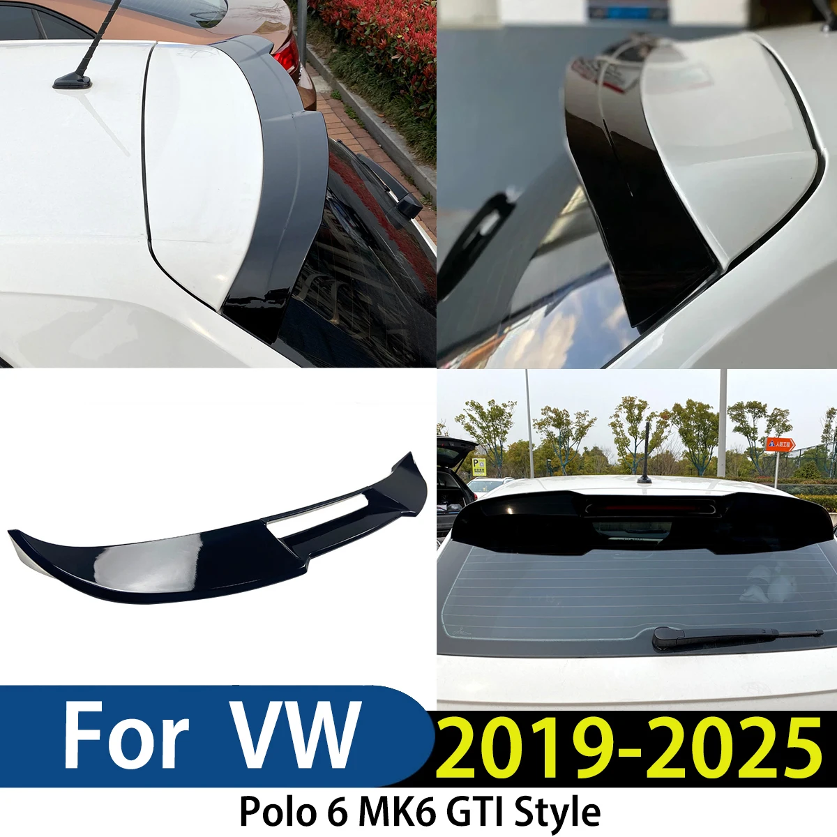 For Volkswagen Polo 6 MK6 2019-2021 2022-2025 GTI Style Rear Roof Trunk Tail Wing Splitter Spoiler Window Lip Bodykits Tuning