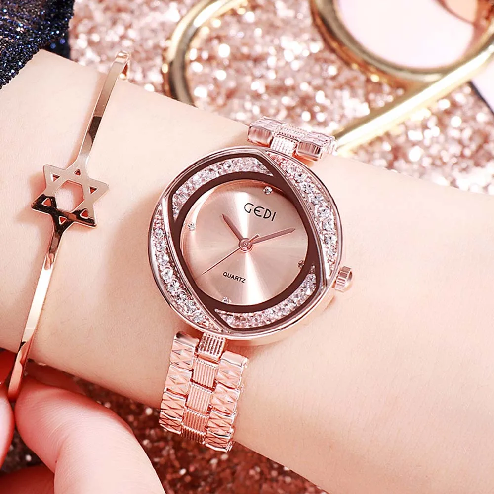 GEDI Fashion Women Quartz  Watch Steel StrapUltra-thin Student Wristwatch  Waterproof Diamond Dial Holiday Gift Reloj Hombre