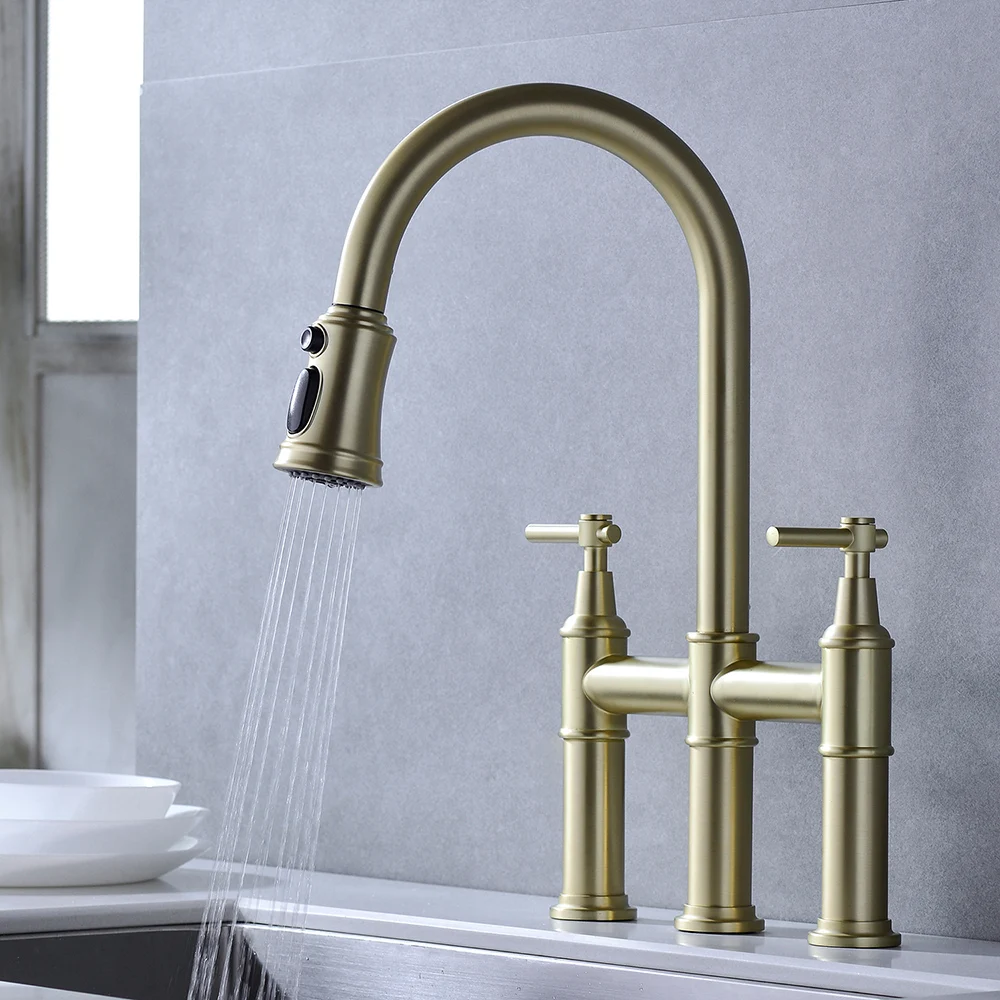 Kitchen Sink Faucet 304 Stainless Steel Hot And Cold Rainfall Kitchen Sink Water Taps Pull Out Spray Kitchen Sink Faucet golden