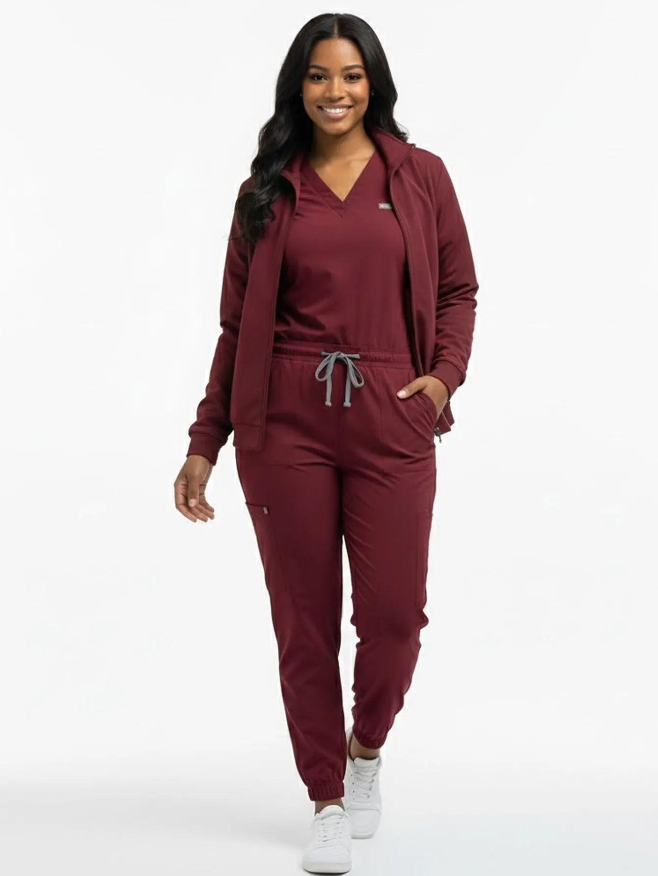 Conjunto de esfoliante unissex de 3 peças: jaleco grosso de manga comprida, top de calças jogger – Uniforme de outono para laboratório de enfermeiras