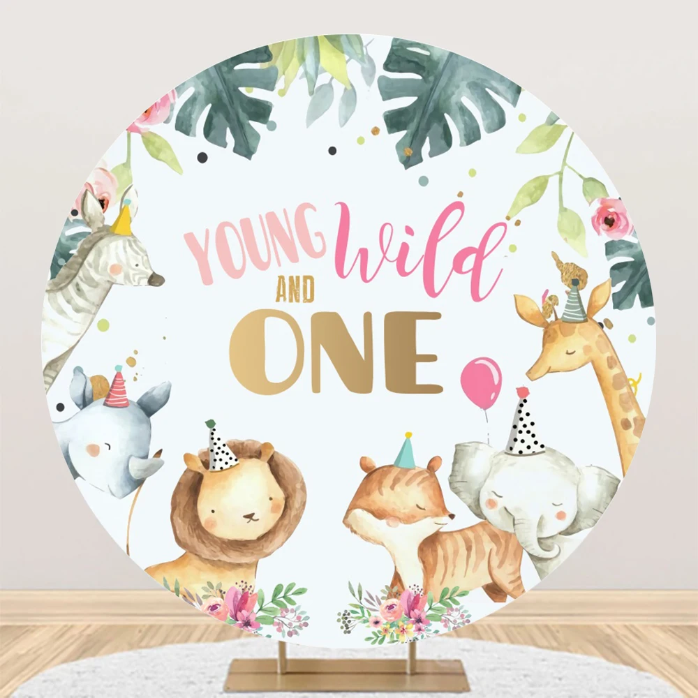 Jungle Safari Wild One Round Backdrop Cover Jungle Animals Baby Shower Birthday Party Circle Photography Background Photo Props