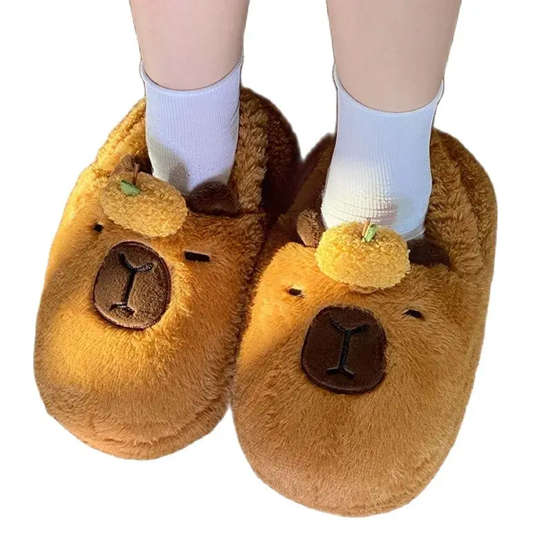 High Quality Capybara Aniamls Doll Soft Plush Cartoon Winter Warm Floor Indoor Shoes Stuffed Toys for Kids Birthday Gifts