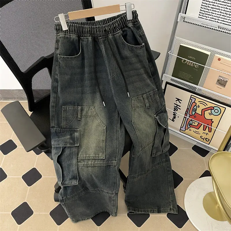 2024 New American Jeans Men and Women Trendy Retro Washed Multi Pocket workwear Loose High Street Straight Leg Casual Pants y2k