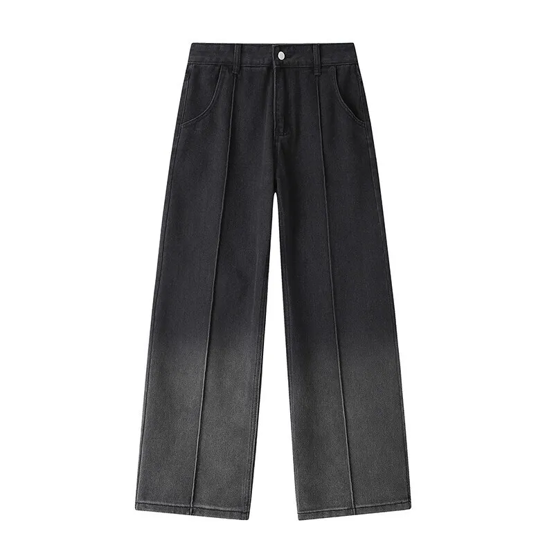 الوردي فضفاض الجينز الرجال موضة ريترو التدرج الأسود الجينز الرجال الشارع الشهير الهيب هوب فضفاض مستقيم الجينز رجالي خمر سراويل جينز