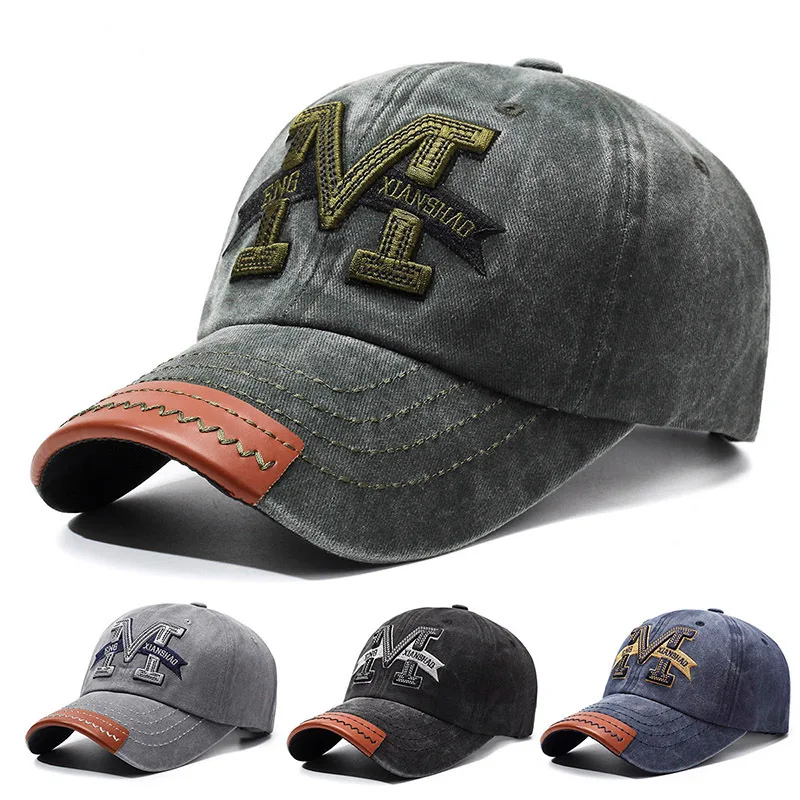 

Retro Embroidered M Men's and Women's Baseball Hats Cotton Elastic Solid Color Dynamic Letter Design Hip Hop Street Sun Hat