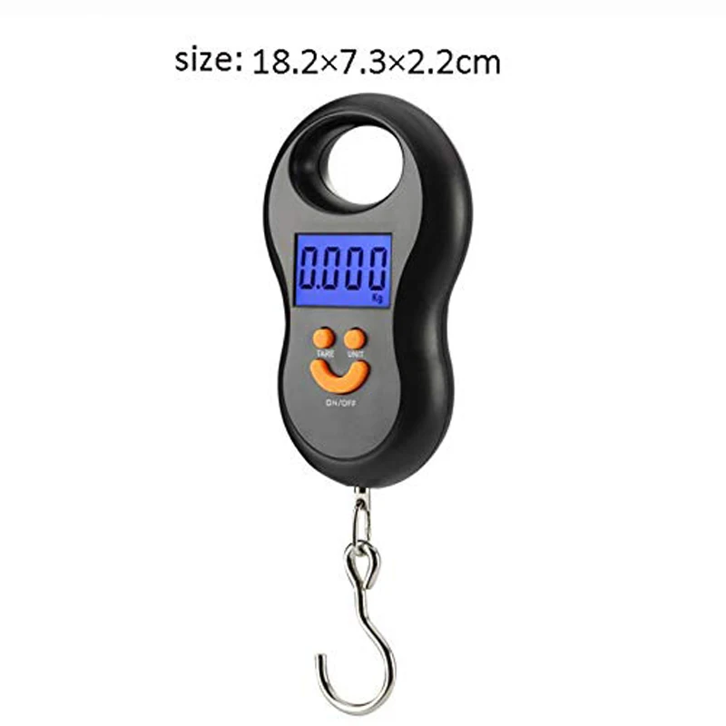 Black Electronic 50Kg 10g Hanging Scale LCD Digital Scale BackLight Fishing Weights Pocket Scale Luggage Scales – Image 2
