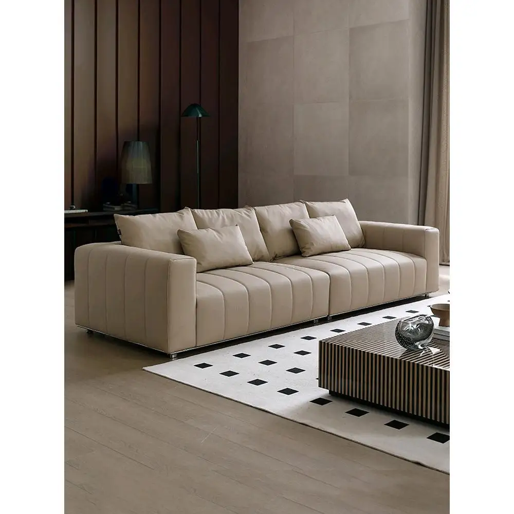 

Leather sofa Italian minimalist living room small apartment Nordic light luxury