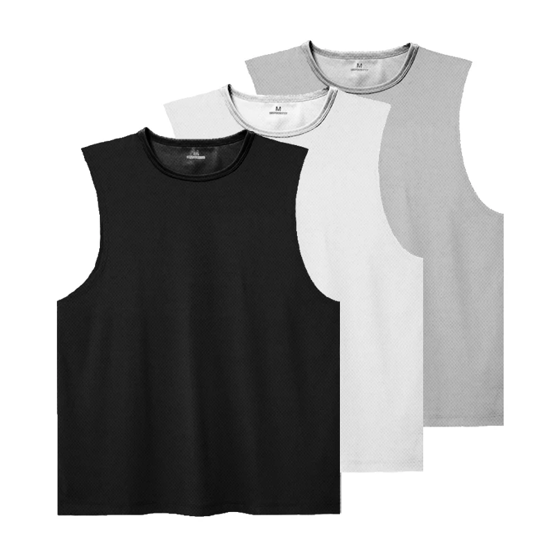 Plain Running Singlets Mens Summer Ice Silk Fitness Sleeveless T-shirts Quick-dry Mesh Gym Tank Tops Breathable Sports Clothing