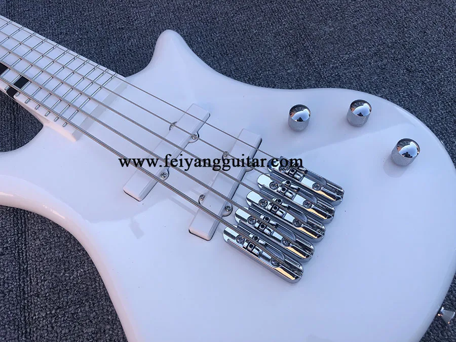 Electric Bass Guitar with 26 Frets,White color 5 String High Quality Electric Bass Guitar，can be customized,free shipping