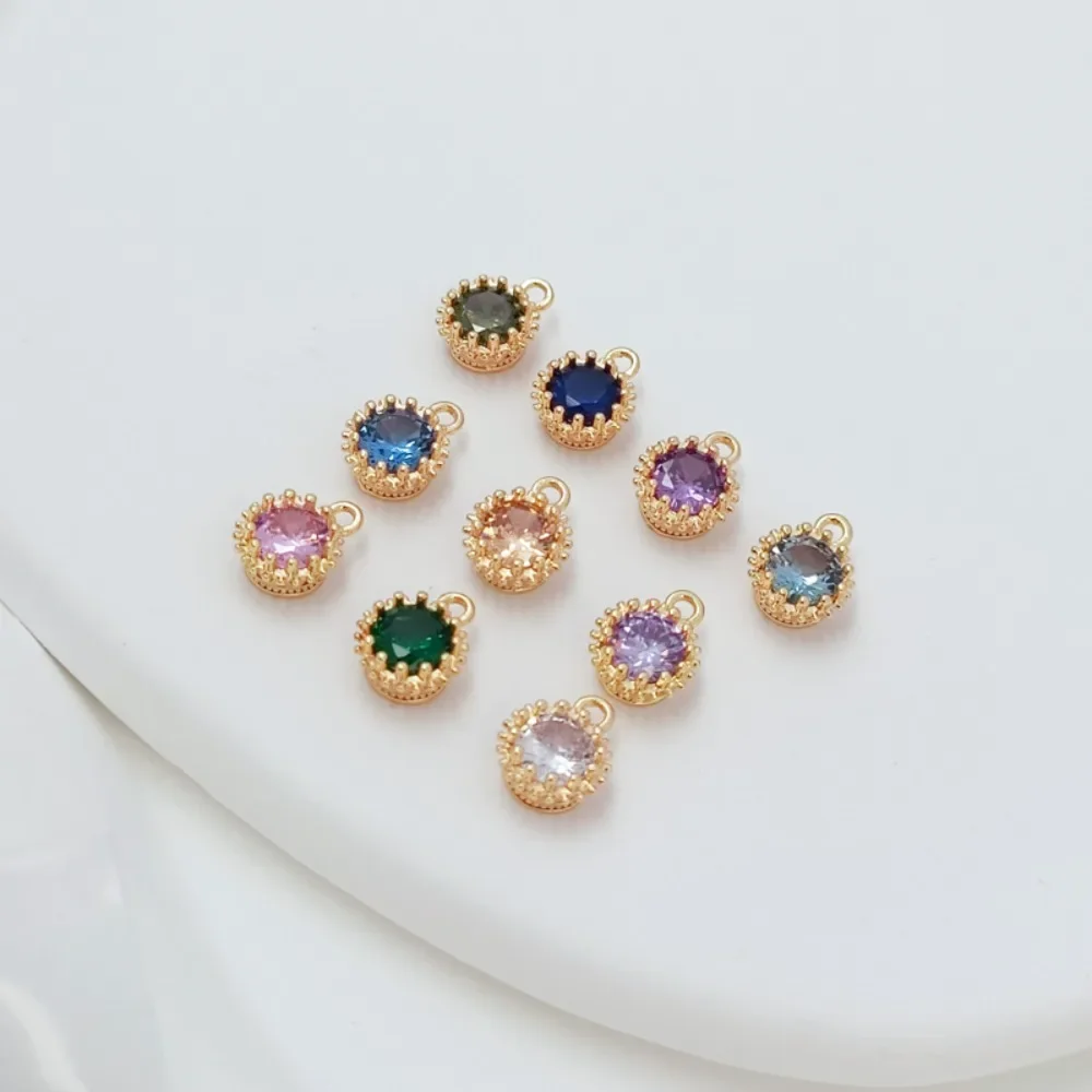

14K Copper Plated Gold Inlaid Zircon Colored Zirconium, 7mm Round Single Pendant, DIY Accessory Material, Earrings