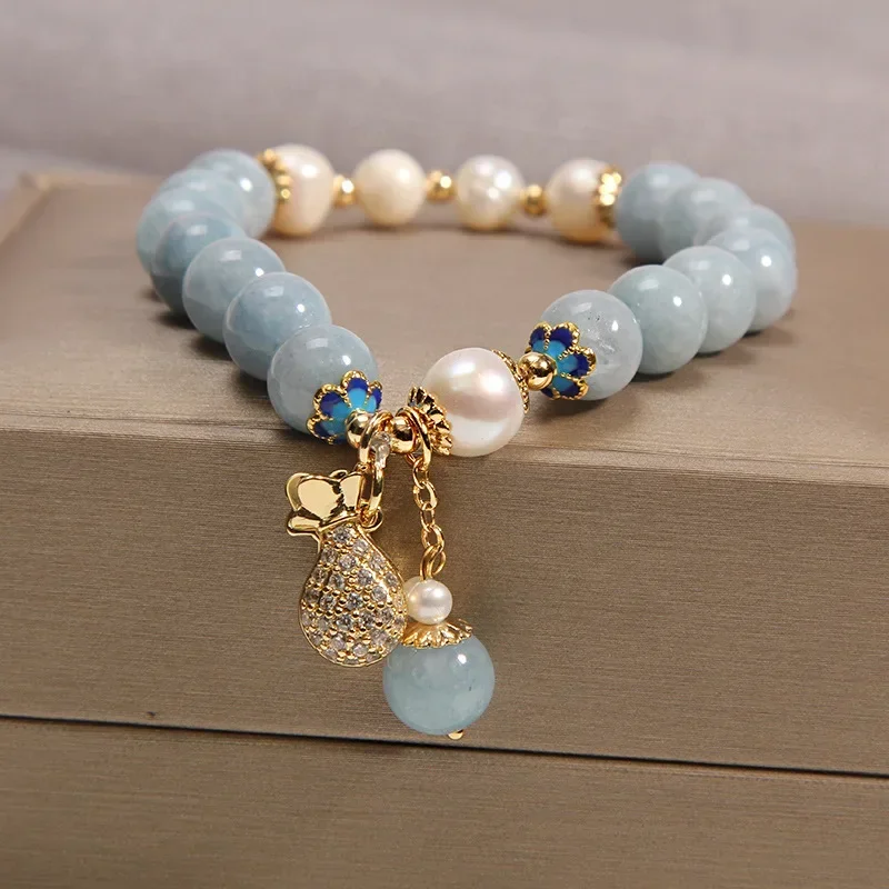 Natürliche Kristall Perle Armband Mode frauen Erweiterte Geld Tasche Herzförmige Anhänger Strang Armbänder Geburtstag Party Schmuck