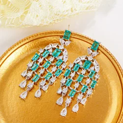 ThreeGraces Sweet Light Blue Cubic Zirconia Long Geometric Tassel Drop Earrings for Women Fashion Banquet Dinner Jewelry ER896