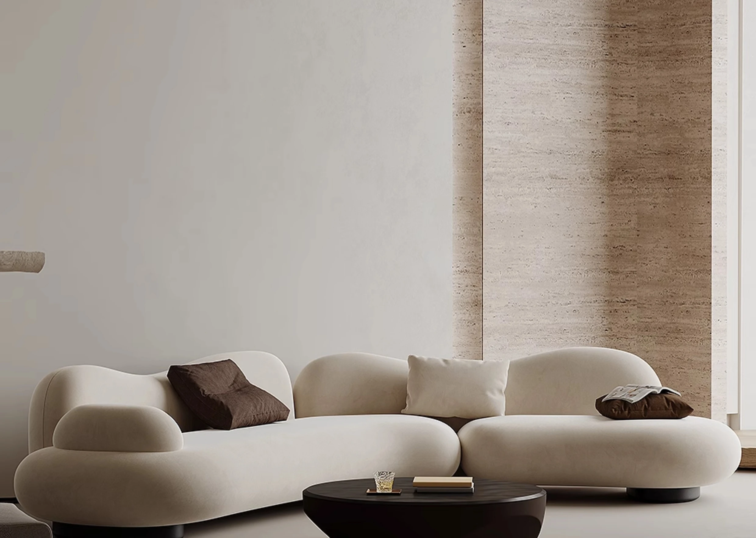 Wabi Sansan Stoffsofa, gebogenes Wohnzimmer