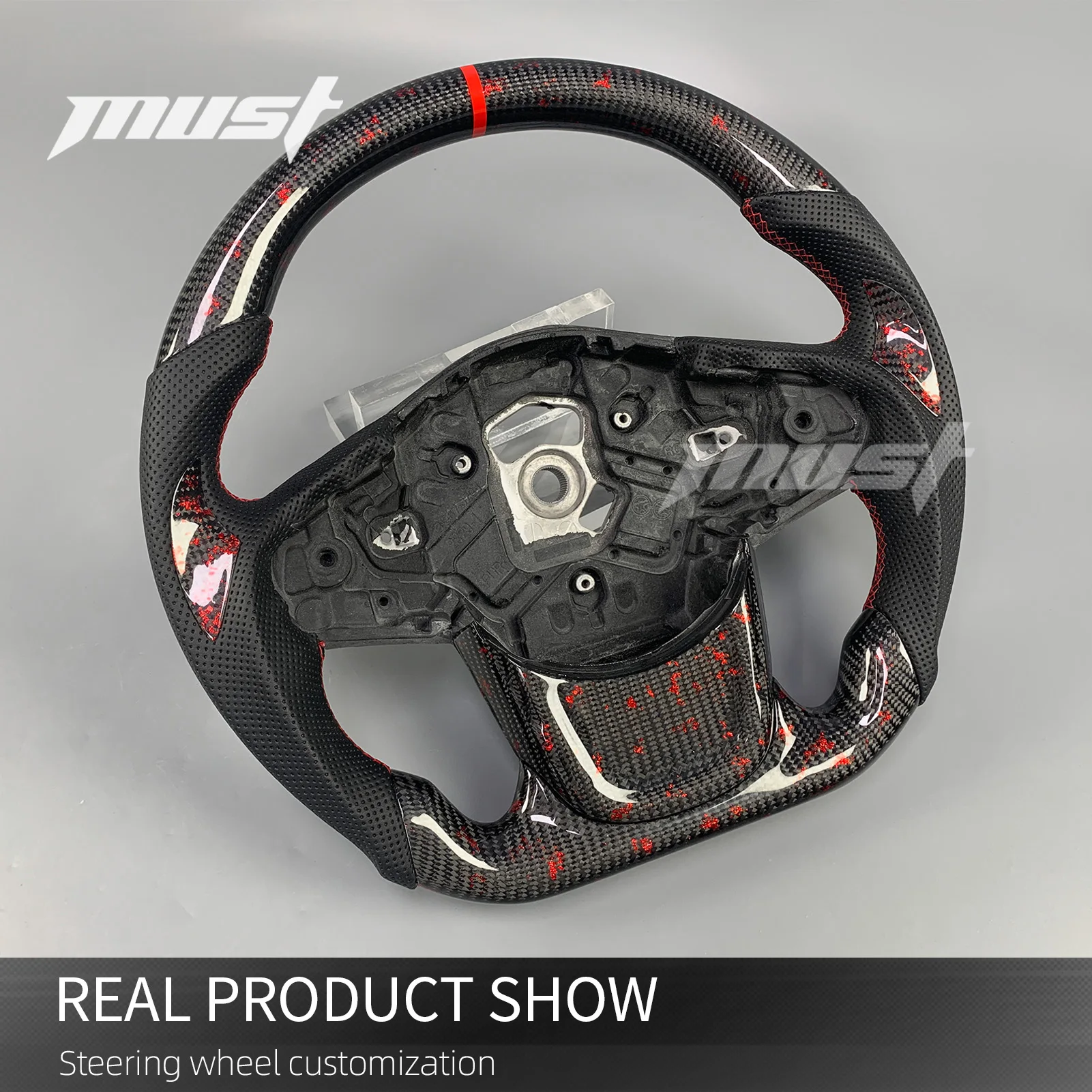 For Toyota GR Supra A90 A91 2.0 3.0 Coupe Premium 2018-2026 Custom Red Flakes Carbon Fiber Steering Wheel Interior Upgrade