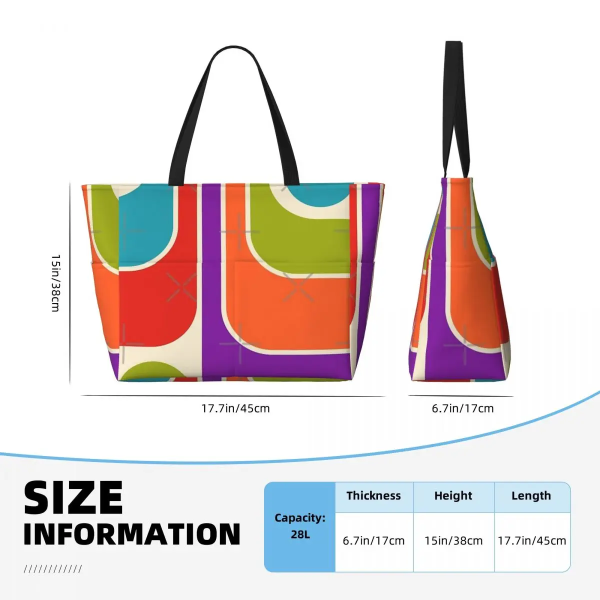 Borsa da viaggio da spiaggia con Design geometrico retrò, borsa a tracolla retrò di grande capacità con motivo Multi-stile