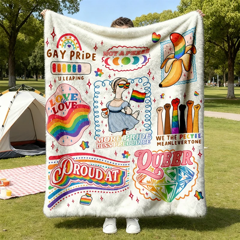 Preppy Pride Month Flannel Blanket, Rainbow LGBTQ Supportive Throw, More Pride Less Prejudice Gift