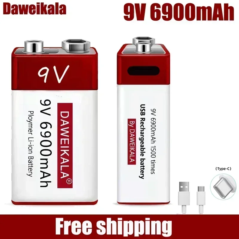 

100% New 9V USB rechargeable Li-Ion battery 9V 6900mAh is suitable for camera and other series of electronic products+USB line