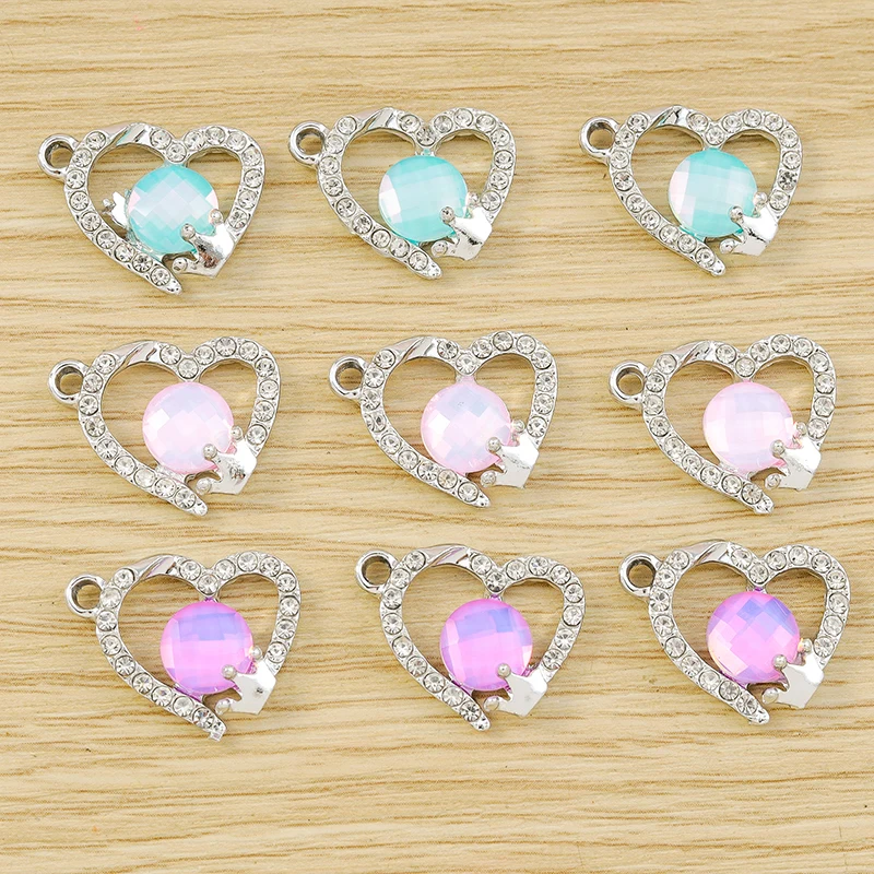 10 Stück, 20 x 16 mm, niedliche Kristall-Herzanhänger zum Basteln von Ohrringen, Halsketten, Armbändern und für DIY-Bastelarbeiten, Schmuckzubehör. – Detail 2