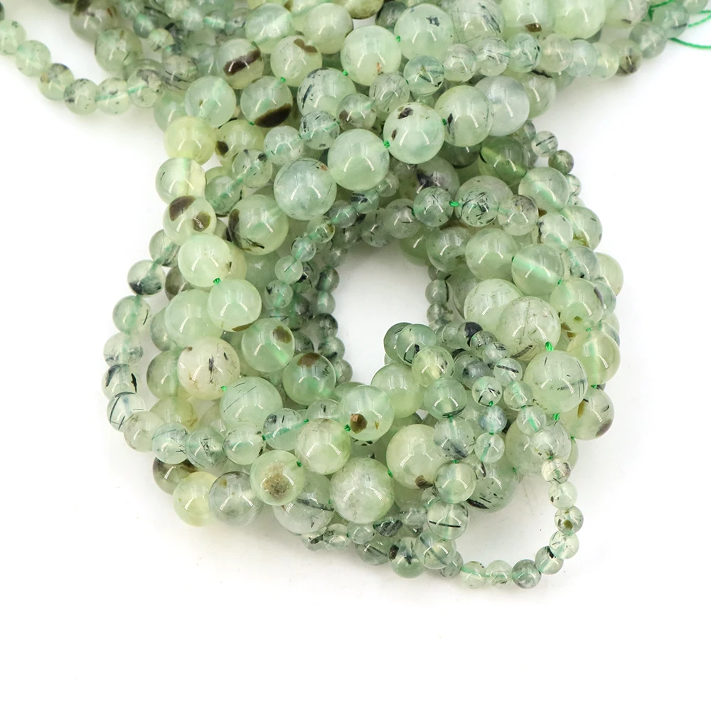 4/6/8/10mm Prehnite Stone Beads Green Color Natural Tiger Eye Agate Jade Aquamarine Loose Bead for Jewelry Making Accessories