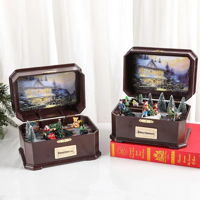 NEW Christmas Music Box Will Spin Glow with Music Home Decoration Craft USB Battery Dual-use Creative Holiday Gift