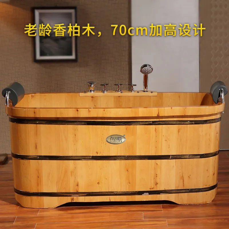 Cedar wood double adult oversized bath bucket household bath bucket with faucet bath basin